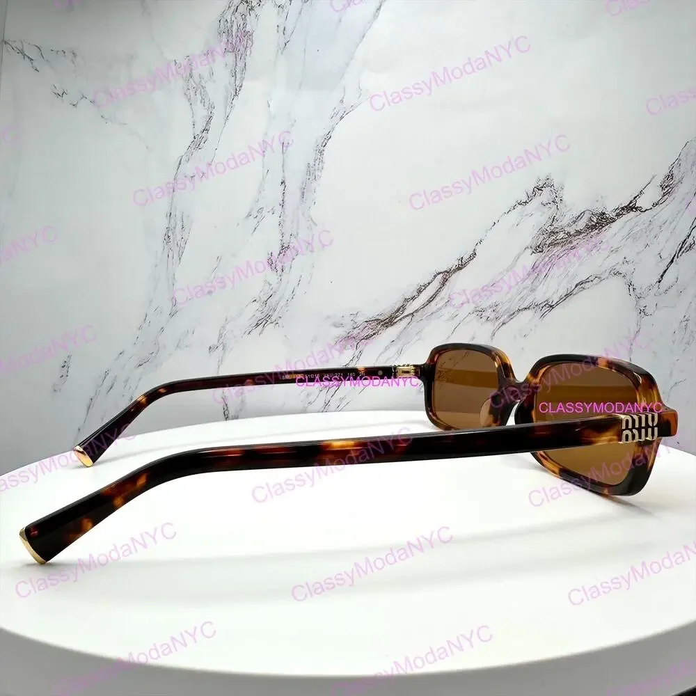 New MIU MIU Sunglasses Brown Tortoise Slim Rectangular Acetate Logo Authentic